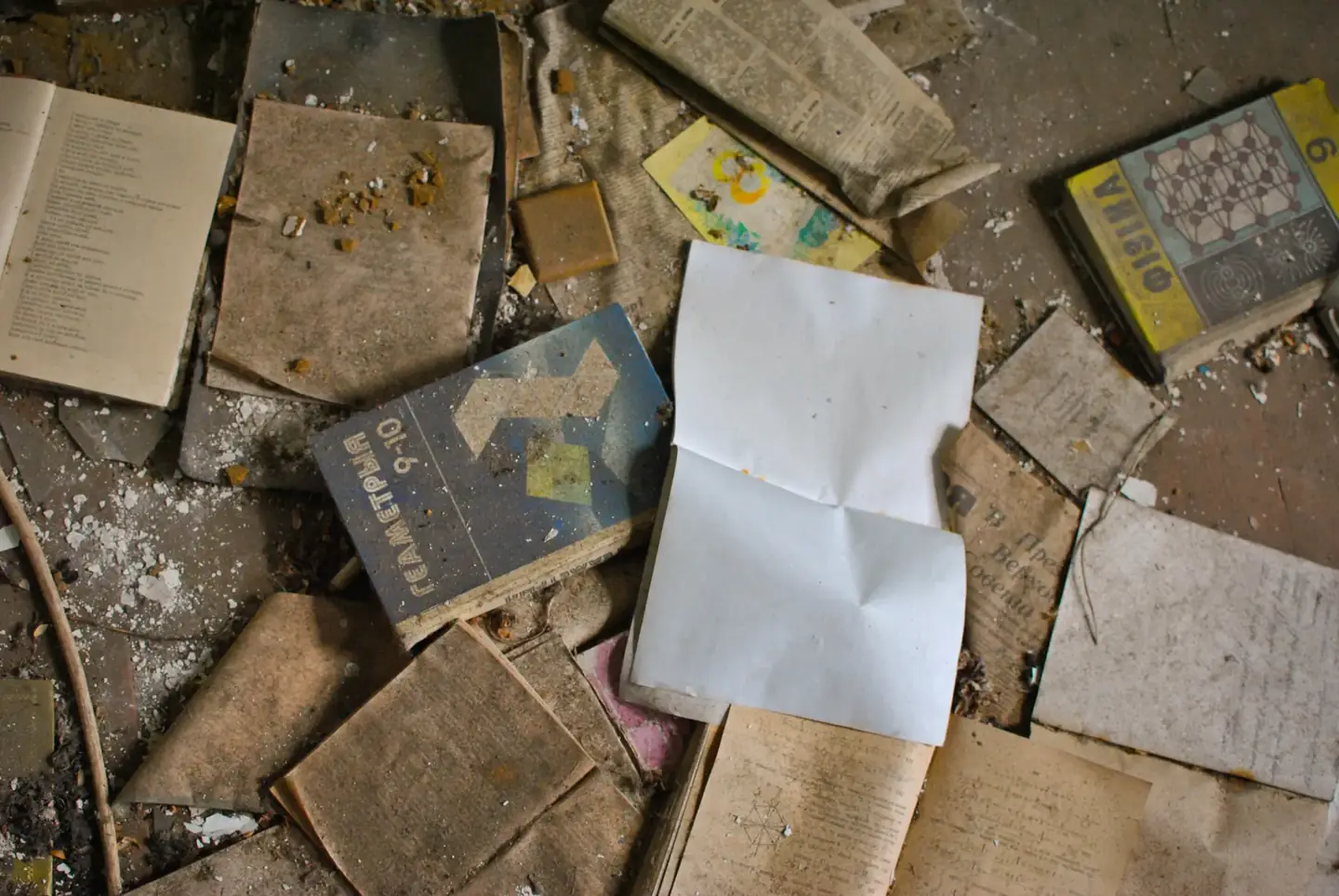 Schoolbooks left behind, Chernobyl Exclusion Zone